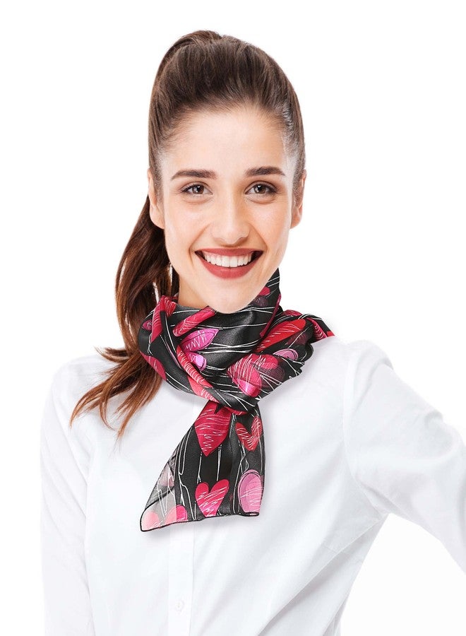 CBC Crown Women's Lightweight Silk Feeling Heart Print Valentines Day Festive Scarf 13"x60" (Falling Hearts - BK) - Image 4